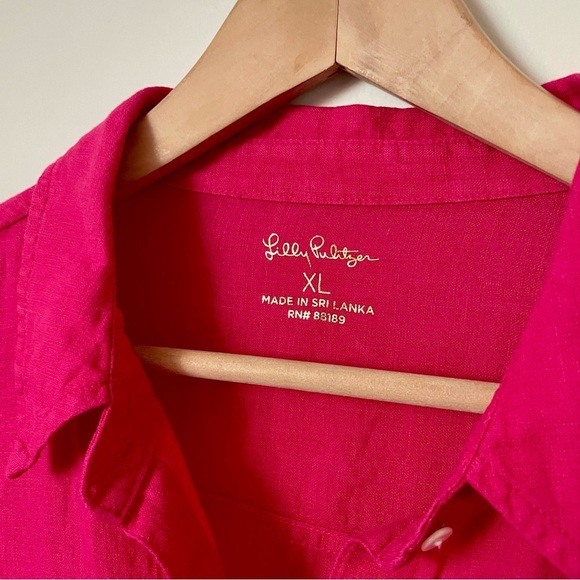 Lilly Pulitzer Sea View 100% Linen Button Down Top Magenta Size Extra Large - Picture 2 of 6